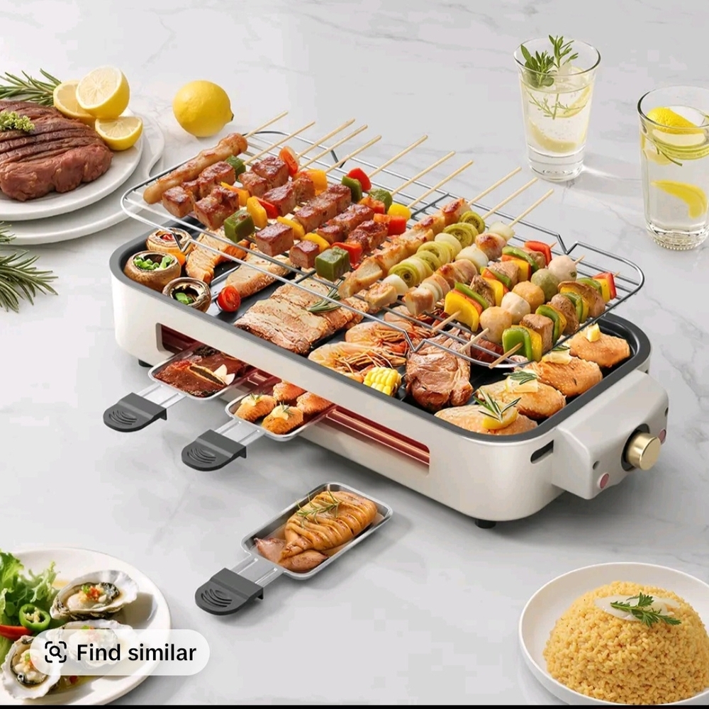 Electric Grill with Skewers - White